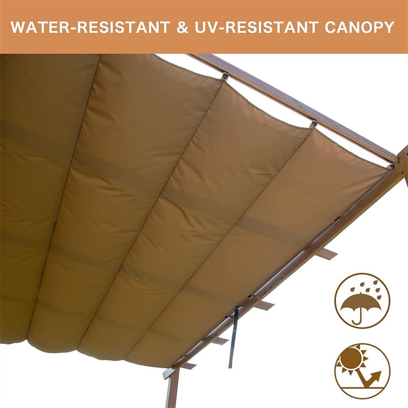 Teak Coated Retractable Pergola with Grape Trellis Cover