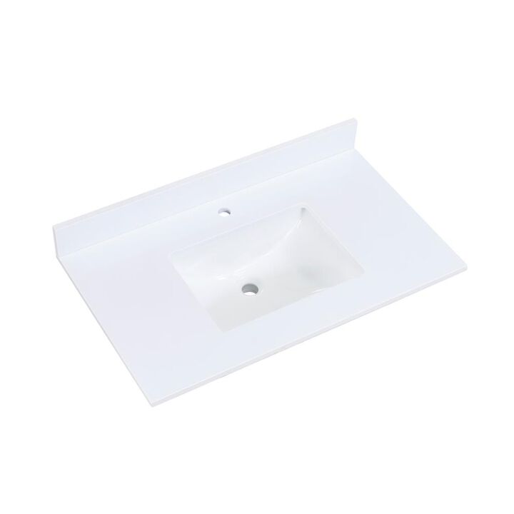 Altair 37 in. Composite Stone Vanity Top in Snow White with White sink