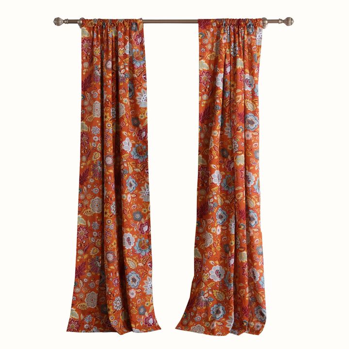 4 Piece Polyester Window Panel Set with Floral Print, Multicolor - Benzara
