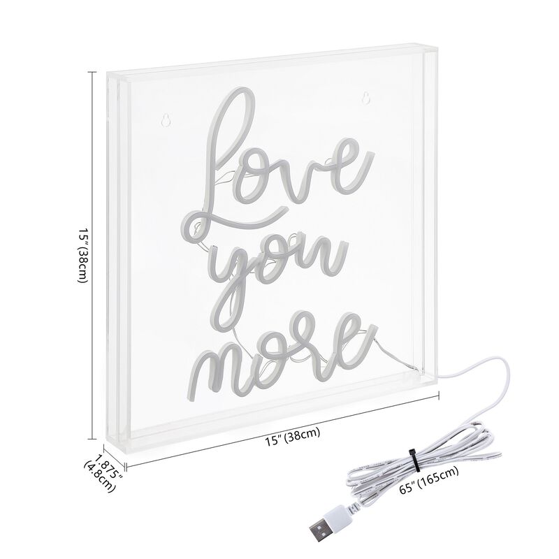 Love You More 15" Square Contemporary Glam Acrylic Box USB Operated LED Neon Light