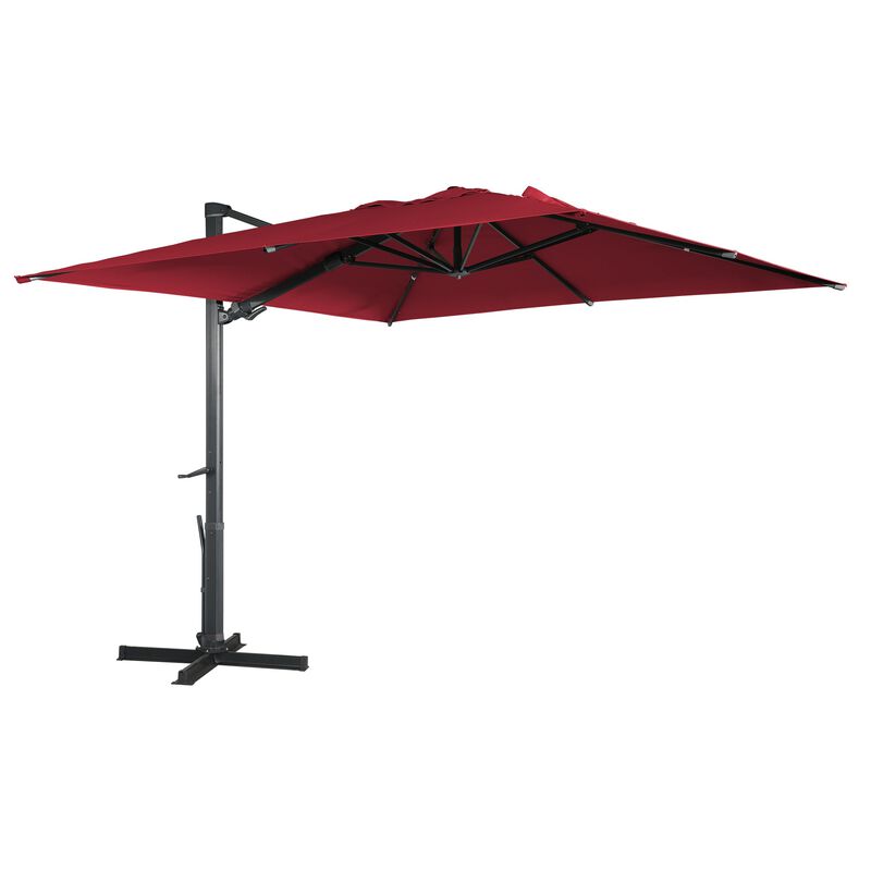 10x10 ft. 360°Rotation Square Outdoor Cantilever Patio Umbrella in Red