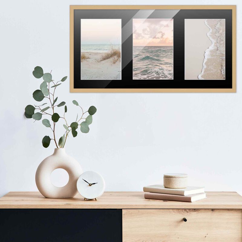 8.5x17 Wood Collage Frame with Black Mat For 3 5x7 Pictures