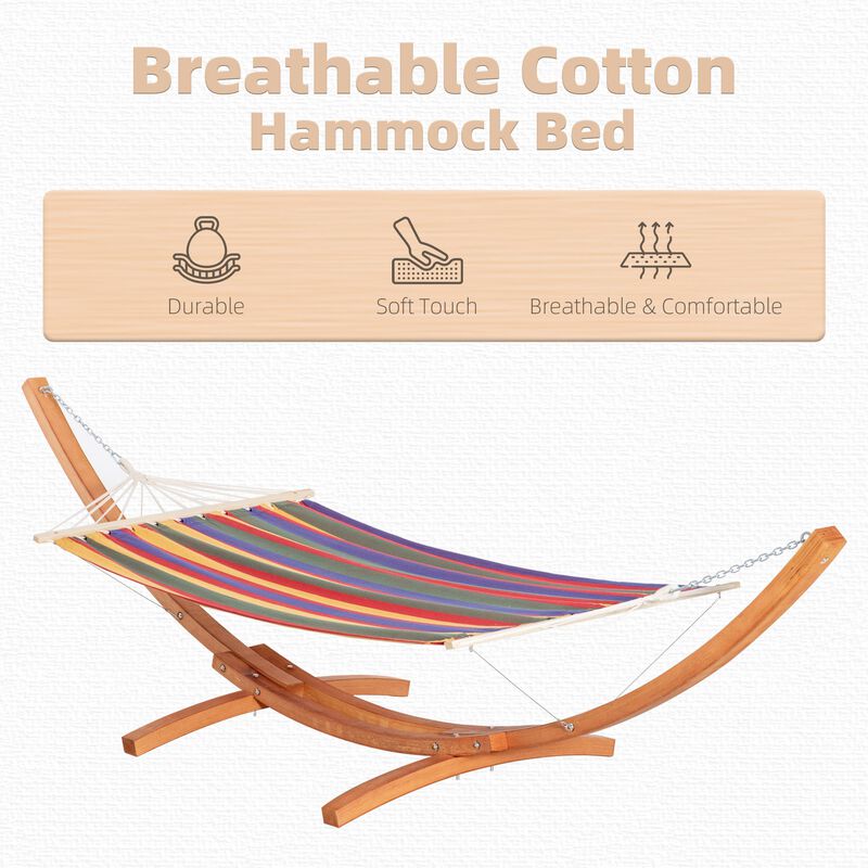 Colorful Relaxation: 154" Wooden Arch Hammock with Stand