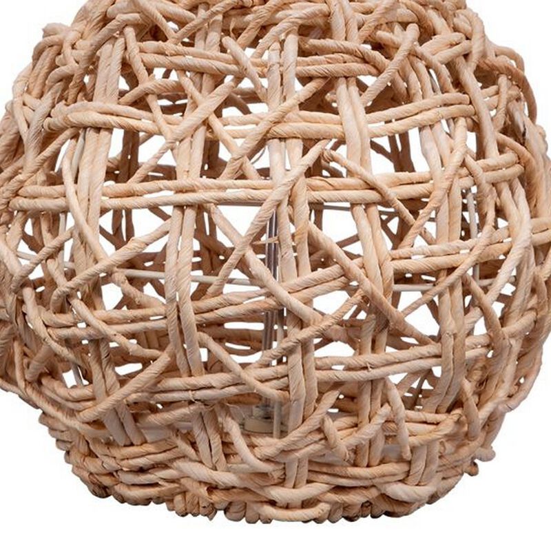 25 Inch Table Lamp, Elegant Handwoven Rope Base, Linen Shade, Natural Brown-Benzara