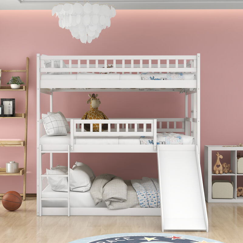 Full-Over-Full-Over-Full Triple Bed With Built-In Ladder And Slide, Triple Bunk Bed