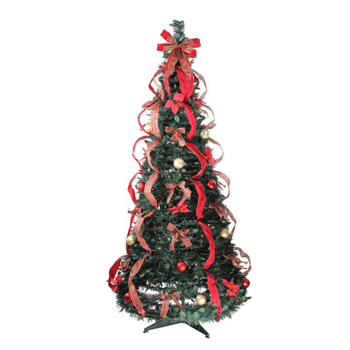 6' Pre-Lit Red Plaid Pre-Decorated Pop-Up Artificial Christmas Tree  Multicolor Lights