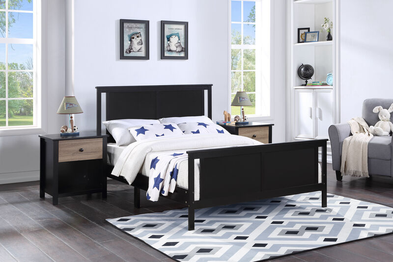 Olive & Opie Connelly Reversible Panel Full Bed Black/Vintage Walnut