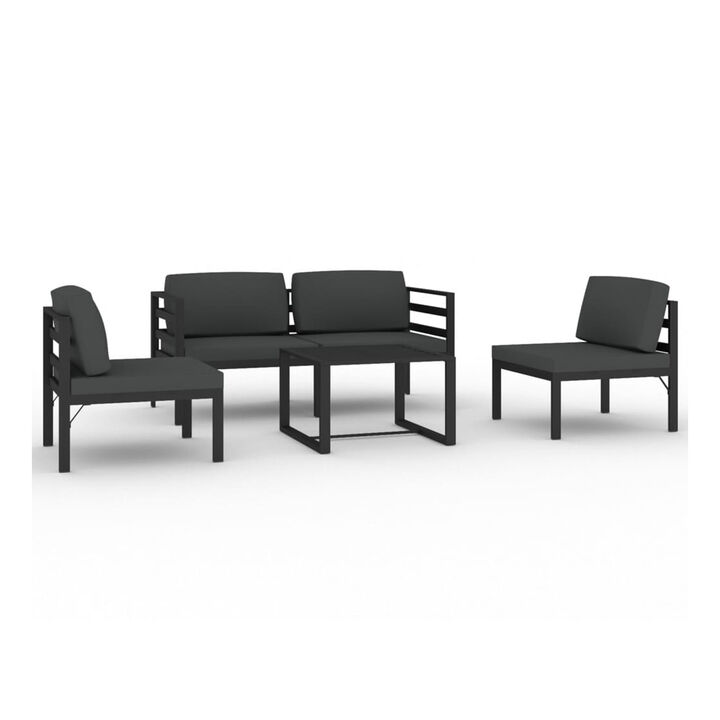 Shina 5pc Outdoor Modular Sofa Set with Coffee Table, Gray Aluminum - Benzara