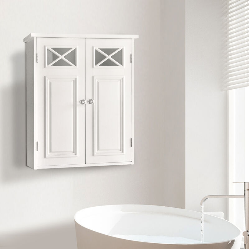Teamson Home Dawson Removable Wooden Wall Cabinet with Cross Molding and 2 Doors- White