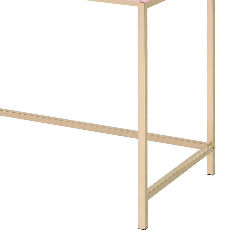Writing Desk with 2 Storage Compartments, Pink and Gold-Benzara