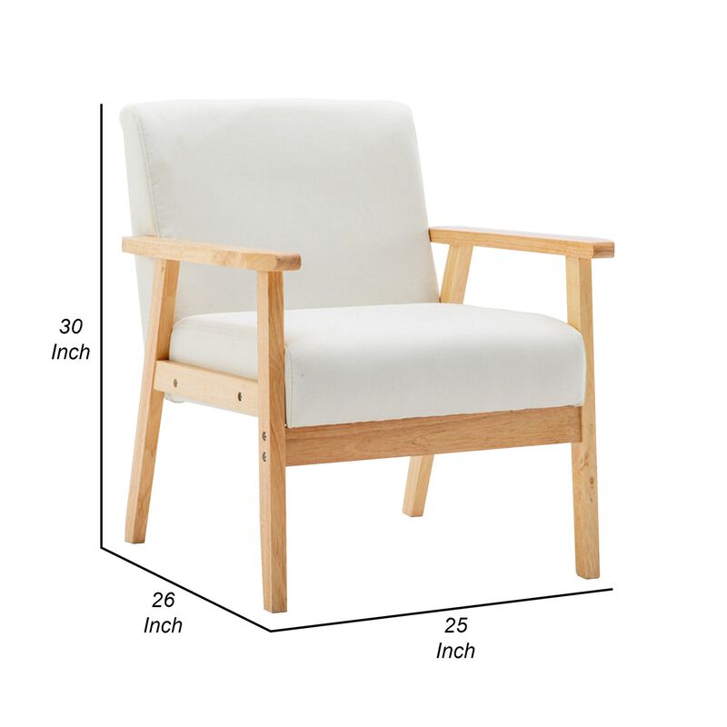 Colin 26 Inch Modern Chair, Padded Cushions, Wood Arms and Legs, Beige-Benzara