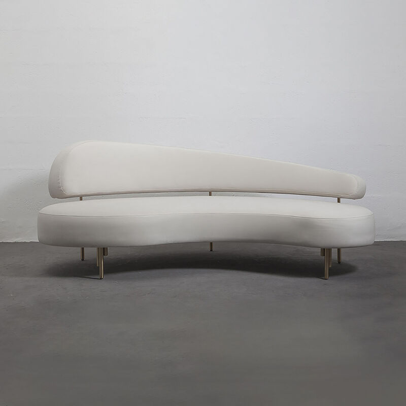 SITIERA_01 Velvet Upholstered 3-seater Sofa in Ivory with Bronze Legs by ANDEAN
