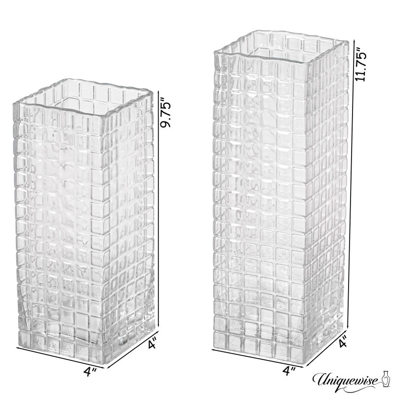 Set of 2 Square Frosted Clear Glass Vase
