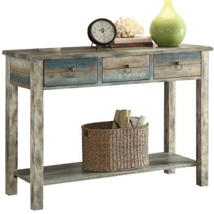 Glancio Beautiful Console Table, Antique Oak & Teal Blue-Benzara