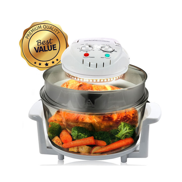 MegaChef Multipurpose Countertop 14.25 Inch Halogen Oven Air Fryer/Rotisserie/Roaster in White