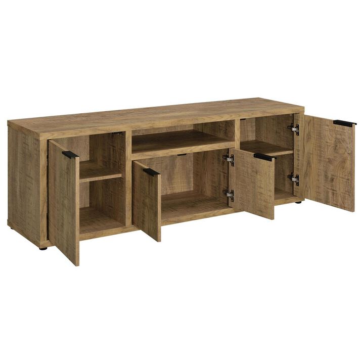 Tag 60 Inch TV Media Entertainment Console, 4 Cabinets, MDF, Mango Brown - Benzara