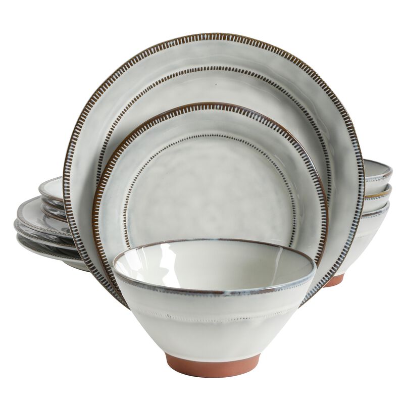 Gibson Elite Terranea 12 Piece Stoneware Dinnerware Set in White, Service for 4