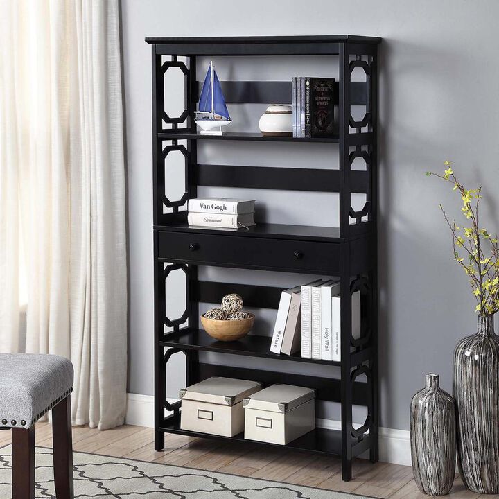 Convenience Concepts Omega 5 Tier Bookcase with Drawer, Black