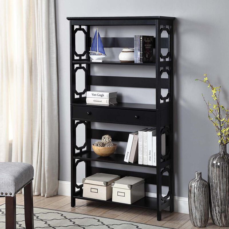 Convenience Concepts Omega 5 Tier Bookcase with Drawer, Black
