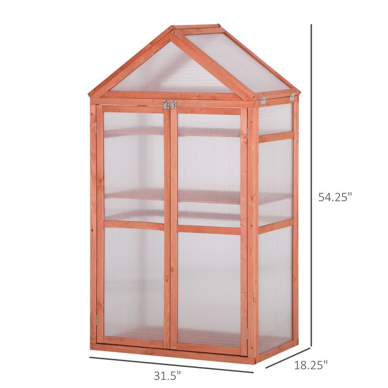 Orange Plant Protector: 32"x19"x54" Wooden Greenhouse with Shelves
