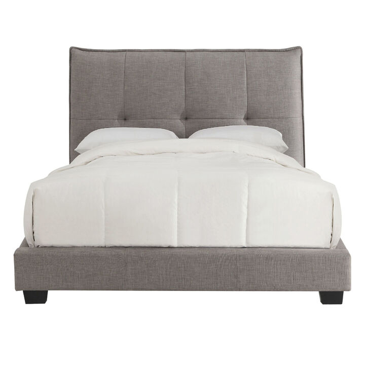 Amy Low Profile Full Bed, Tufted Linen, Wide Storage, Gray - Benzara