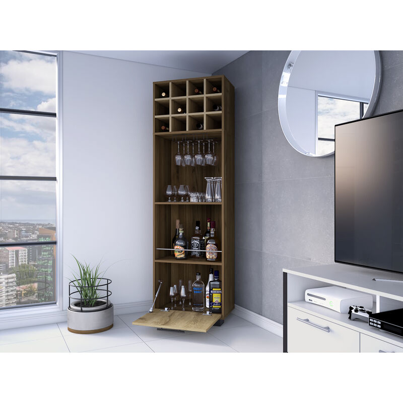 Jackson 12-Bottle 2-Shelf 1-Drawer Bar Cabinet Mahogany And Macadamia