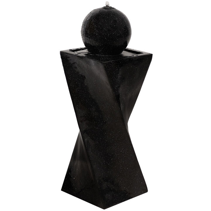 Sunnydaze Black Ball Solar Water Fountain with Battery/LED Lights - 30 in