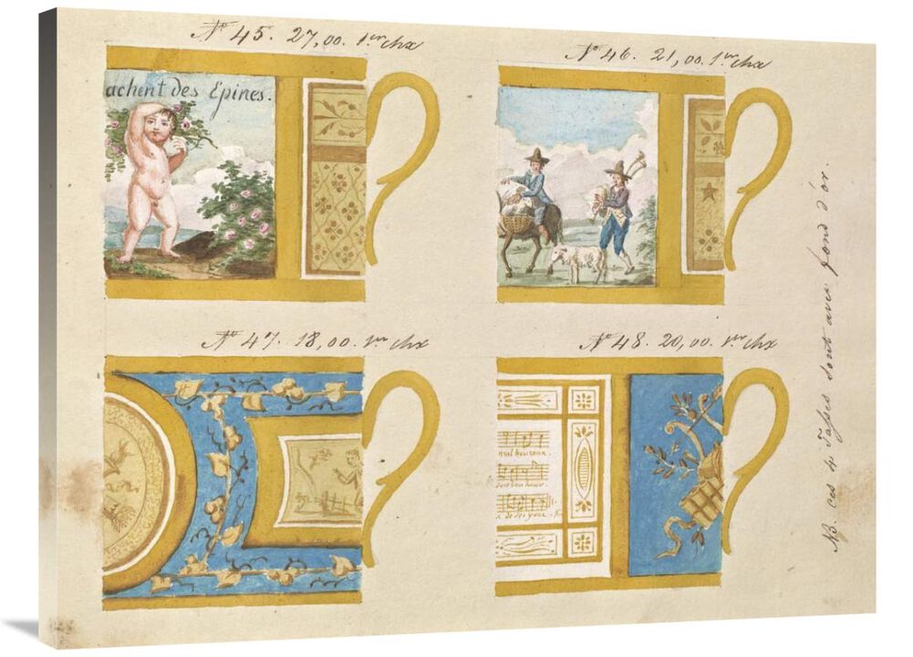 Quatre tasses avec fond dor, ca. 1800-1820-Canvas Art-40x30