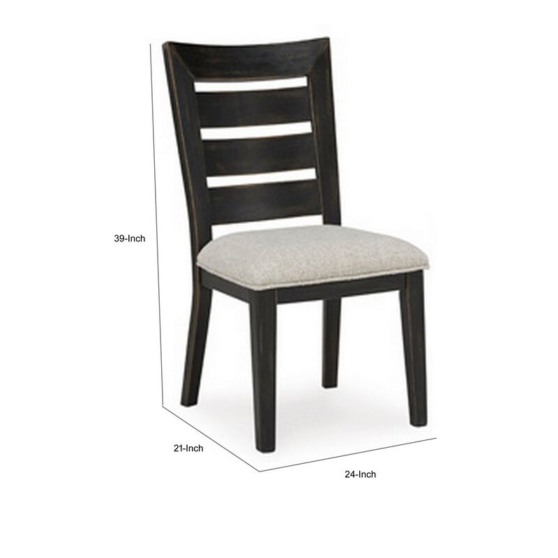 Sili 24 Inch Dining Chair Set of 2, Cushioned, Ladder Back, Black, Gray - Benzara