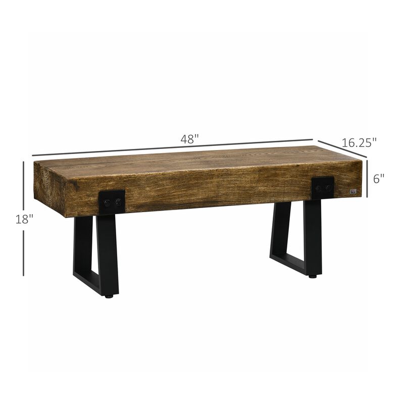 Black/Natural Bench: Rustic Wood Hallway Seat with Metal Legs
