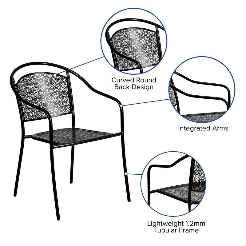 Flash Furniture Commercial Grade Black Indoor-Outdoor Steel Patio Arm Chair with Round Back