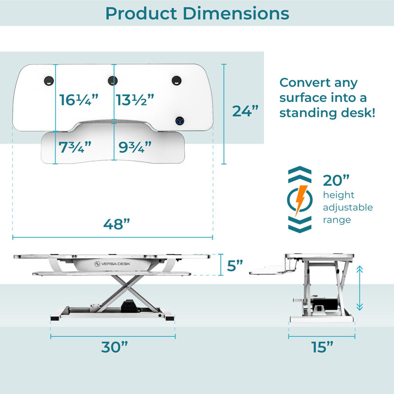 VersaDesk PowerPro® 48"W Electric Adjustable Standing Desk Converter, White