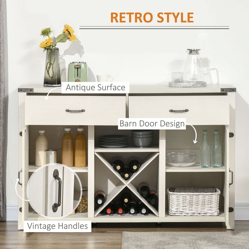 Antique White Buffet: Modern Sideboard with Wine Rack & Barn Door