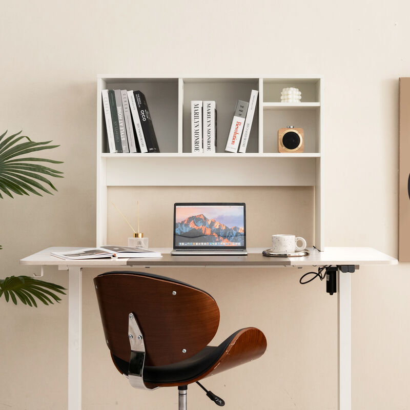 Computer Desktop Bookcase with 4 Cubbies and Open Back Compartment