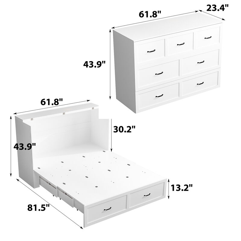 FUFU&GAGA Convertible Bed with Storage Drawers for Bedroom (61.8" W x 81.5" D x 43.9" H) White