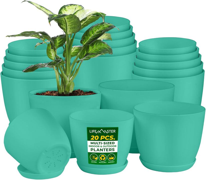 Planter Pots with Drainage Holes - Lightweight, Durable, and Space-Saving Pots for Indoor and Outdoor - Versatile Functionality, Simple Modern Design, Plastic Planter Pots