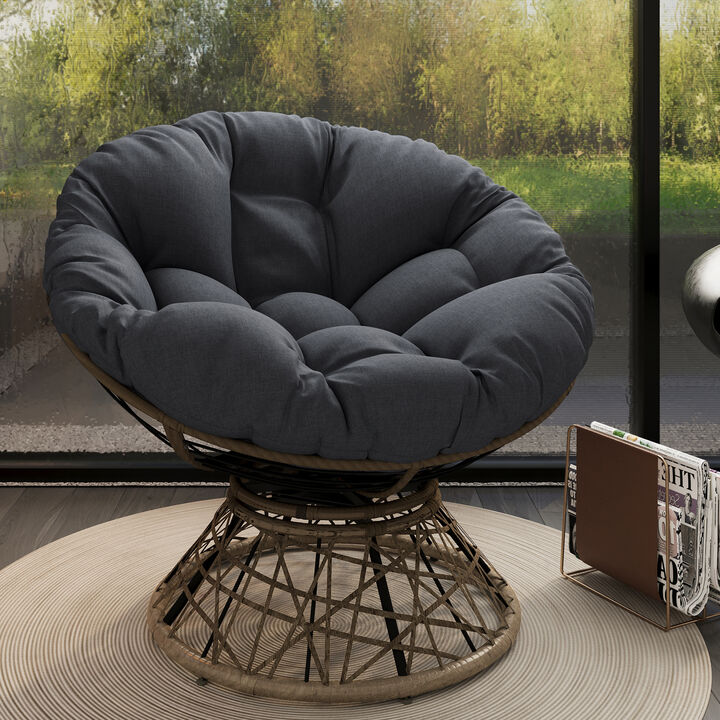 40" Ergonomic Wicker Chair with Cloud Thick Density Fabric Cushion,3-proof Cover,High Capacity Iron Frame,Fluid 360 Degree Swivel for Reading,Living Room, Bedroom,Lounge