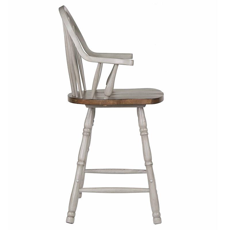 Country Grove 41 in. Distressed Light Gray and Nutmeg Brown High Back Wood Frame 24 in. Bar Stool (Set of 2)