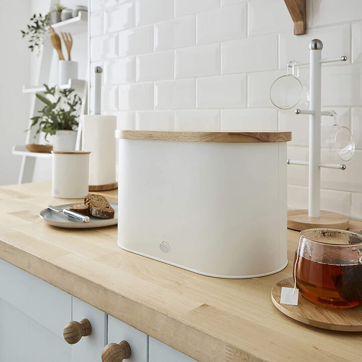 Swan - Nordic Collection Bread Bin with Bamboo Lid, 15cm x 15cm x 35cm