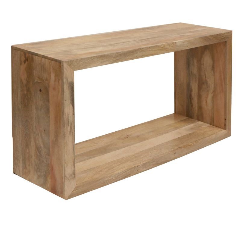 Keli 52 Inch Mango Wood Sideboard Console Table, Open Cube, 1 Shelf, Natural Brown-Benzara