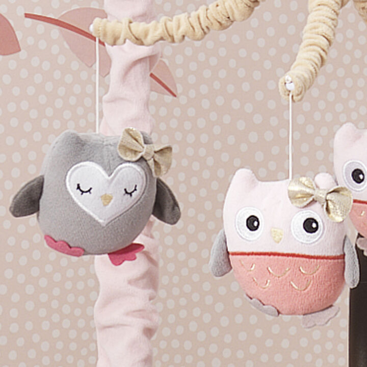 Lambs & Ivy Family Tree Pink/Gray/Tan Owl Musical Baby Crib Mobile