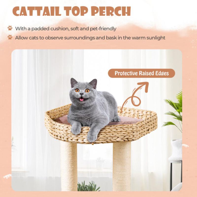 Hivvago 4-Layer Cat Tower with Scratching Posts Condo and Washable Cushions-Coffee