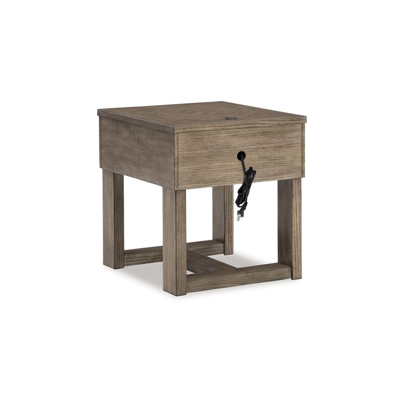 Aska Rectangular Side End Table with Drawer, USB Port, 24 Inch Gray - Benzara