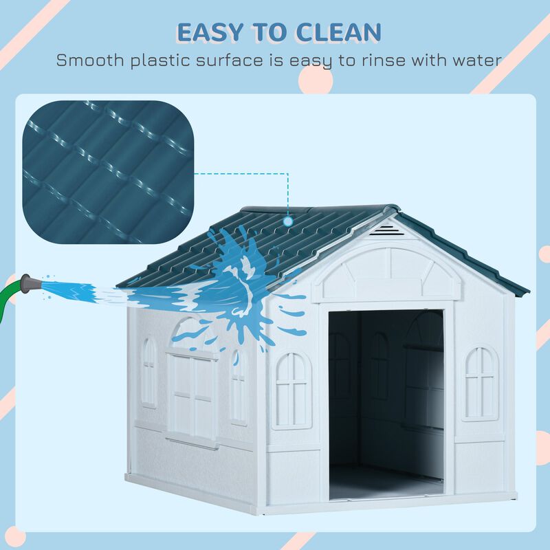 Blue Pet Shelter: Plastic Outdoor Dog House for Small/Medium Dogs
