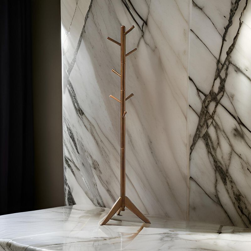 Sturdy Metal Coat Rack with Six Pegs, Brown - Benzara