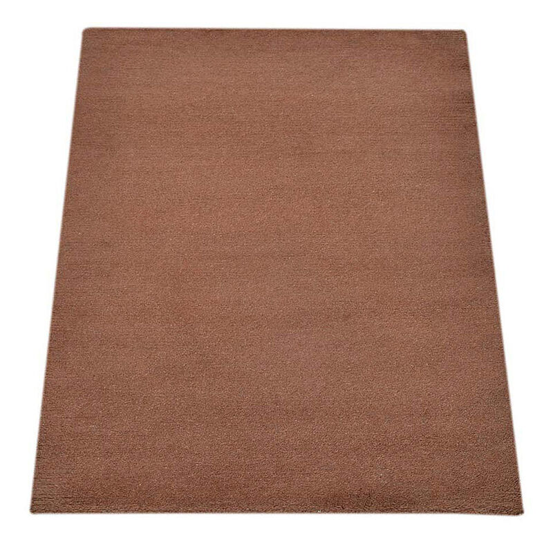 Rugsotic Carpets Hand Knotted Tibbati Wool 5'x8' Area Rug Solid Choco T00111