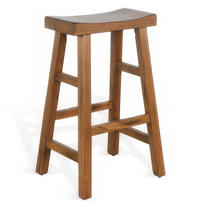 Marv Barstool Set of 2, Saddle Seat, Rustic Oak Mahogany Wood, 30 Inch - Benzara