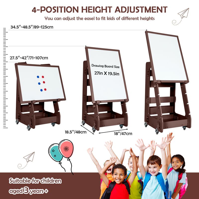 Multifunctional Kids' Standing Art Easel with Dry-Erase Board