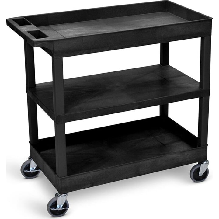 Luxor EC121 Black 18 x 32 Cart 2 Tub with 1 Flat Shelf