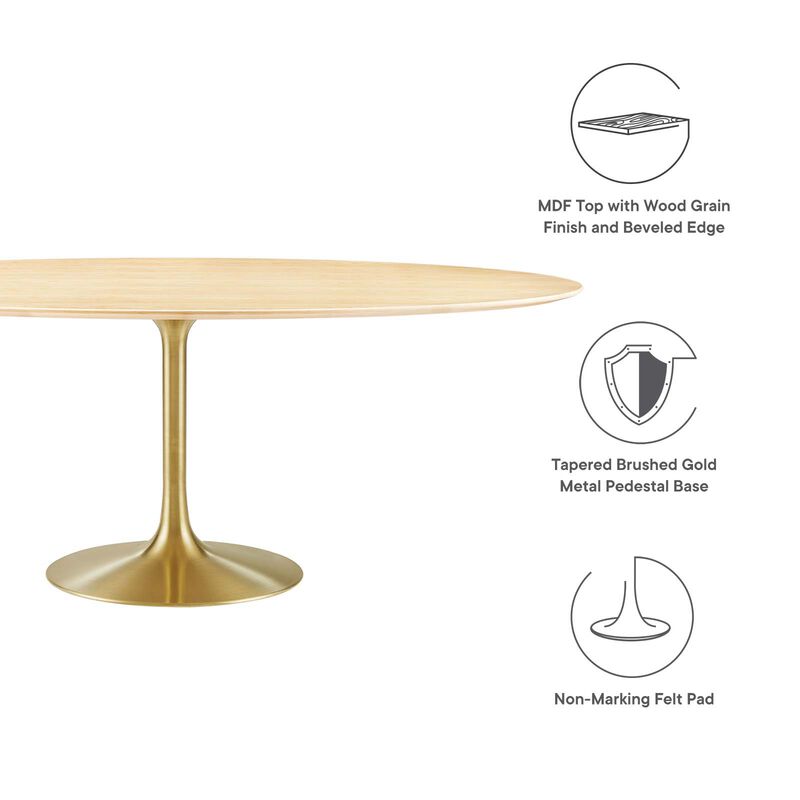Modway - Lippa 78" Oval Wood Grain Dining Table Gold Natural